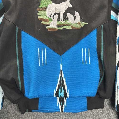 VTG Buffalo Nickel Aztec Wolf Western Cowboy Embroidered Bomber Jacket Men's M - Picture 5 of 13
