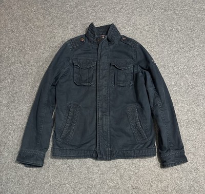 Abercrombie and Fitch Military Field Jacket Men Size Large Blue Full Zip Vintage