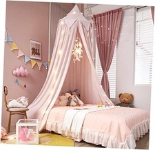 Bed Canopy for Girls with Lights Princess Dream Catcher for Kids Beige Pink