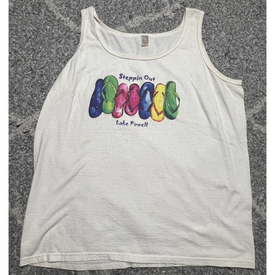 Vintage Single Stitch Anvil White Lake Powell Steppin Out Tank Top Womens XL