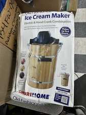 AMERIHOME 6 QT ELEC/HAND ICE CREAM MAKER (Box Shows Wear)