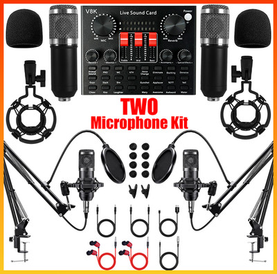 2 Mikrofone Studio-Aufnahmeset Podcast-Bundle Audiomixer für Podcast & Aufnahmen