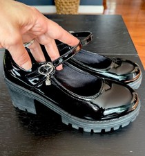 Black Patent Leather Platform Block Heel Mary...