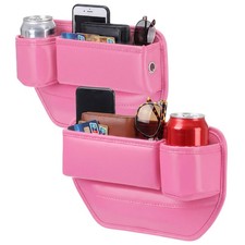 2 Pack Pink Car Seat Gap Filler Organizer with Cup Holder and Storage Leather...