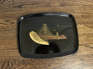 Vintage mid century modern Couroc of Monterey serving tray with inlaid brass