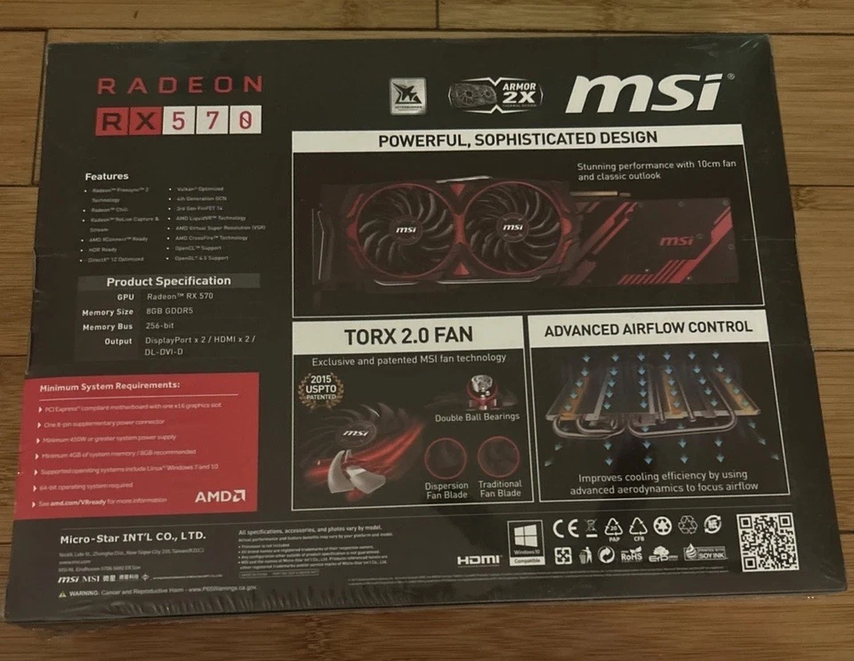 MSI Radeon RX 570 ARMOR MK2 8G OC Graphics Card - Image 2 of 3