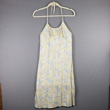 BP Size S Halter Neck Milkmaid Dress Blue Yellow Ruffle Bottom Cottagecore Midi