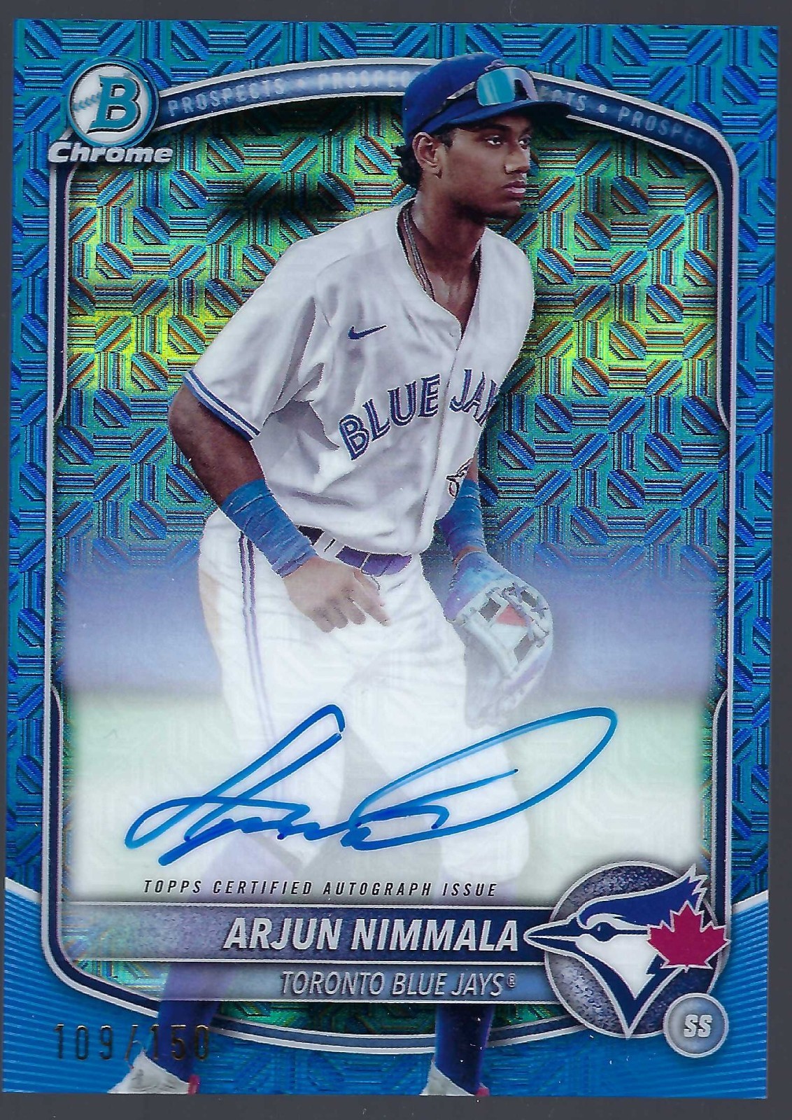 2025 Bowman Chrome Arjun Nimmala Blue Mojo Refractor Auto /150 Color Match!