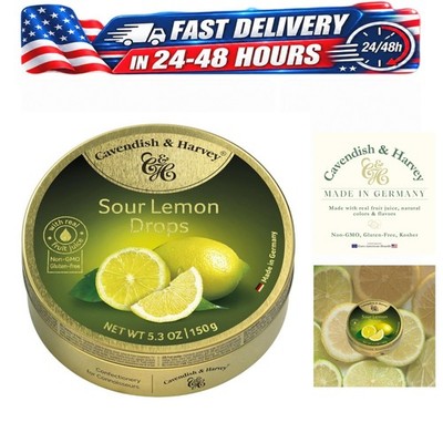 Cavendish & Harvey Sour Lemon Hard Candy Drops 5.3 oz Gold Tin