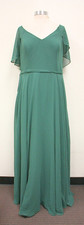 Azazie Jamie A-Line Chiffon Dress Padded V-Neck Maxi Dark Green [SIZE A14]