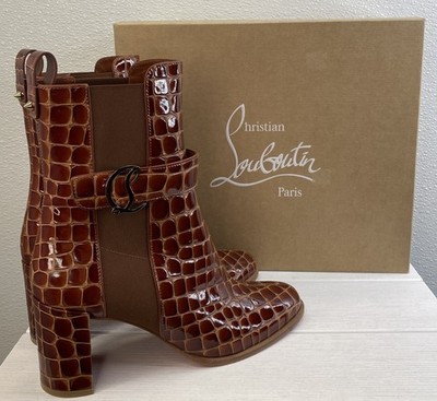 Christian Louboutin Chelsea 70 Boots Womens US9 EU39 Brown Croc Embossed Leather