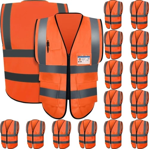 JaGely 15 Pack Safety Vests with Pockets Zipper,X-Large,Orange Red X-Large - product listing photo