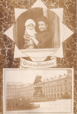 Postcard ''greeting from Mannheim'' mother + child approx. 1910 - decorative with Kaiser Wilhelm Den