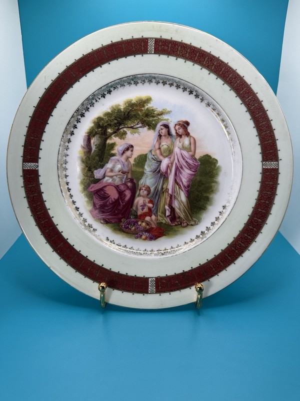 Antique Czechoslovakian Porcelain Plate Greek Mythology Scene 11”!
