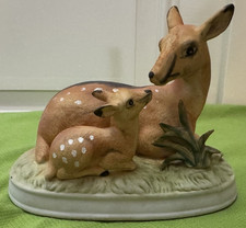 Vintage Homco Mother Deer and Fawn Porcelain Figure #1441 Home Interior Forest