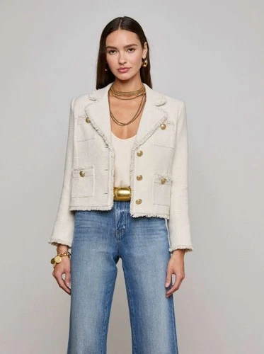 NEW L'Agence Sylvia Tweed Jacket Ivory/Light Gold Sz 0-16