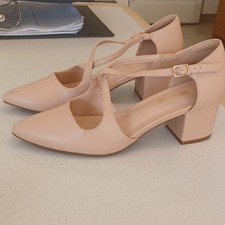 DREAM PAIRS Beige Block Heel Pointed Toe Pumps with Ankle Strap and Straps