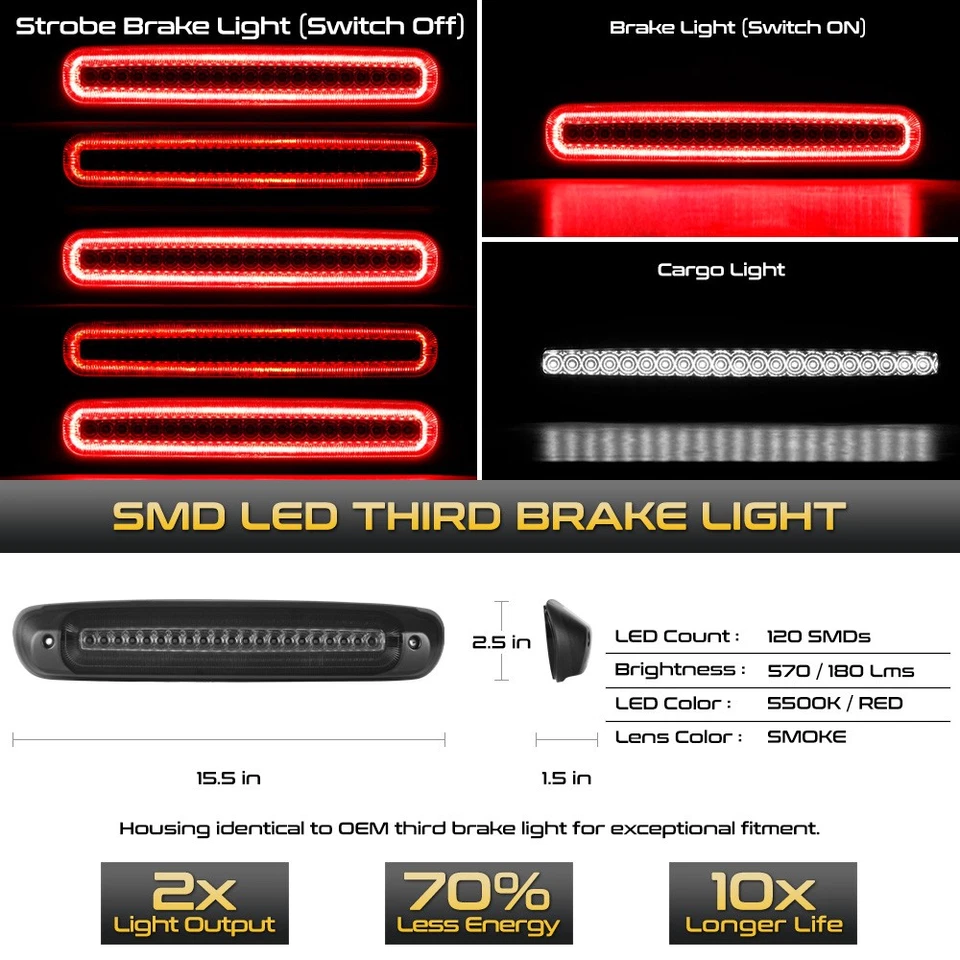 Full LED Smoked 3rd Third Brake Light Lamp For 2007-2014 Sierra Silverado 1500 - Изображение 2 из 4