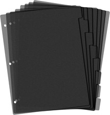 Black Binder Dividers, 8-Tab Sturdy Plastic Dividers, Binder Dividers with Tabs,
