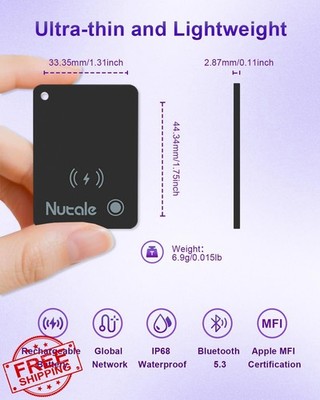 Nutale Apple Find My Tracker Card Magnetic Rechargeable Black