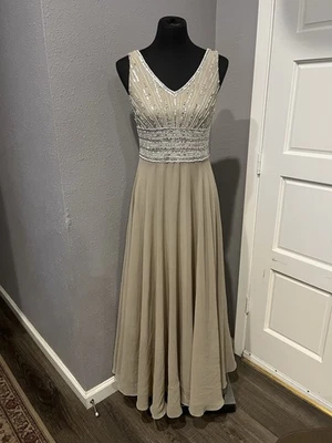 JKARA Size 6 Full Length Champagne Beaded Formal Dress Elegant Beautiful |  eBay