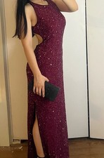 90s Burgundy Beaded Prom Dress
