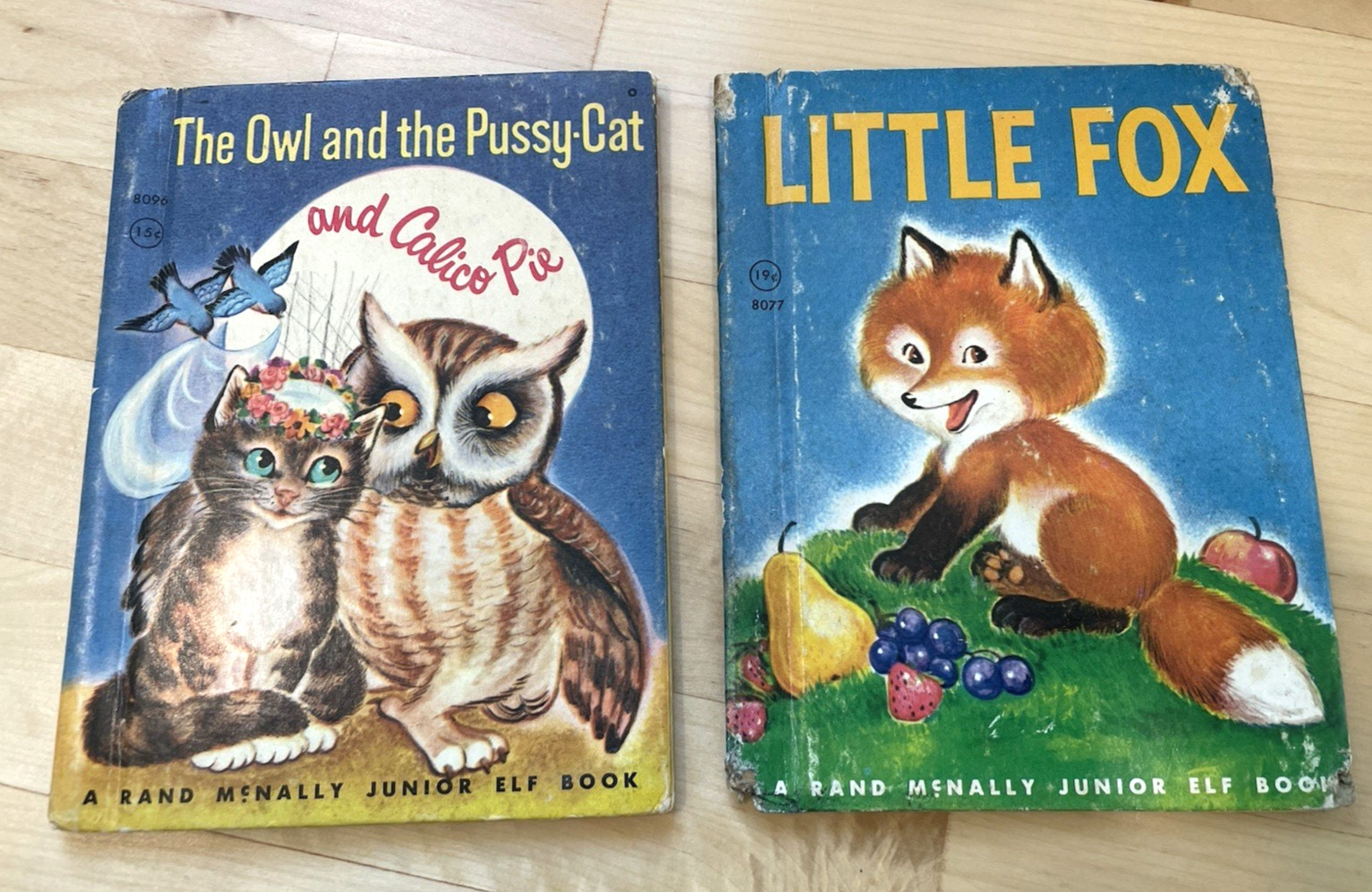 (2)Vtg. 1961 & 1962 The Owl&The Pussy Cat & Little Fox Book Rand McNally Jr. Elf