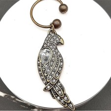 Chico's Parrot Crystal Keychain Bronze Tone Rhinestone Bird Bag Charm Jewelry