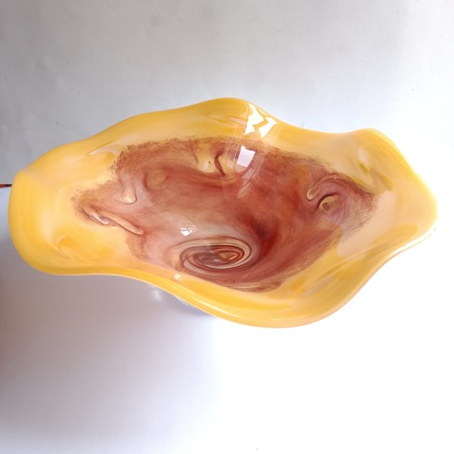 Coupe en Verre soufflé Jaune Rouge Signé Pascal Guernic Maître Verrier Monpazier - Picture 12 of 14