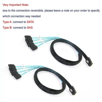 2x Mini SAS to 4-SATA SFF-8087 Multi-Lane Forward Breakout Internal Cable 50CM *