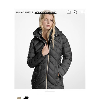 Michael Kors Women's Black Long Hooded Quilted Packable Puffer Coat S Full Zip