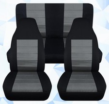 Fits 1987-1995 Jeep Wrangler Yj Front And Rear Seat Covers Black Charcoal Cotton