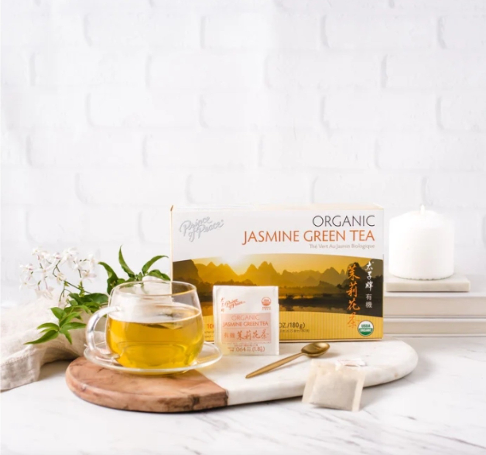 100% Organic Jasmine Green Tea- 5 Boxes-100 Tea Bags Each Box -Prince of Peace