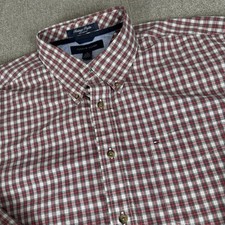 Tommy Hilfiger Mens XL Shirt Red Plaid Heritage Poplin 80's Two Ply Button Down