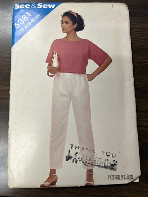 Women's Sewing Pattern-BUtterick See & Sew Pants /TOP  Sz 8-12 #5381
