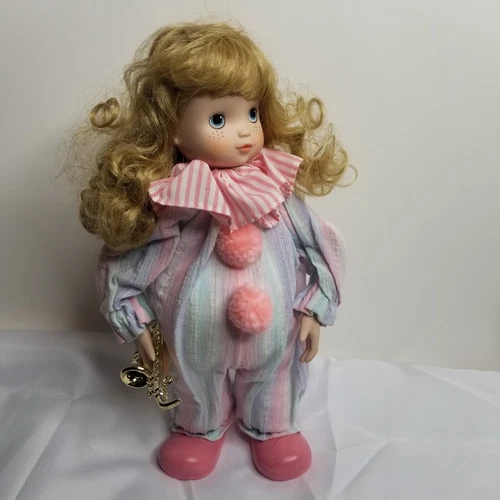 Vintage Apex Quality Doll Clown Girl W/ Saxophone Plays Its a Small World Moves