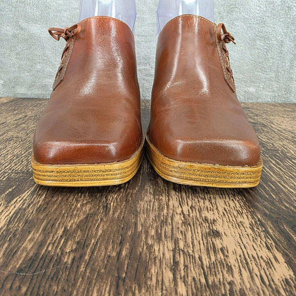 Zuecos de colección No Boundaries Mules Tacones 10 Marrón Puntera Cuadrada Cuero Y2K Corbata Lateral Foto 3 de 4