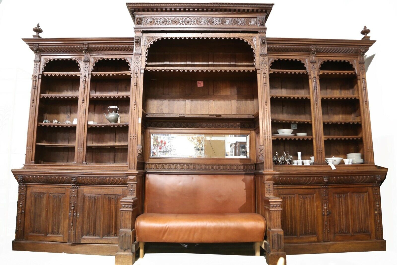  Antique Bookcase / Bench, Monumental, Renaissance Revival Oak, 1800's, Amazing!