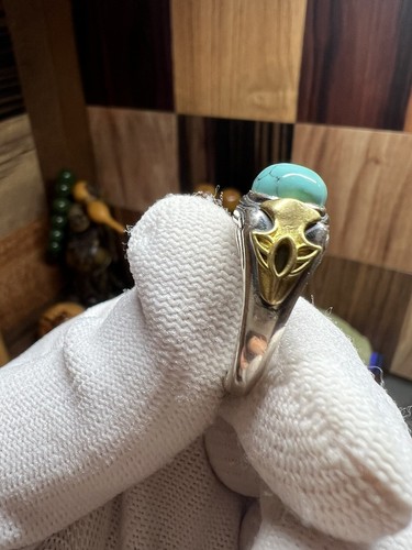 Juego de base de anillo turquesa natural de plata 925 y tamaño ajustable - Imagen 5 de 9