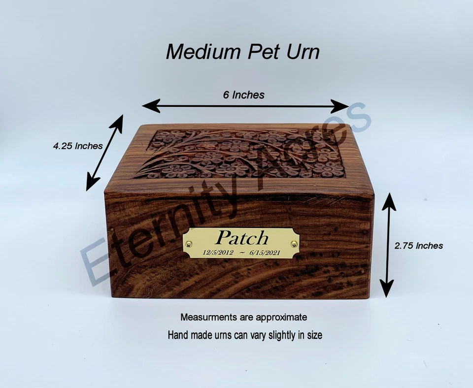 Urna conmemorativa de madera para mascotas gatos o perros con placa personalizada grabado Foto 2 de 4