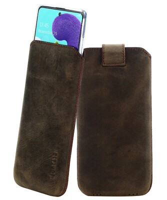Samsung Galaxy A51 Hülle Leder Tasche Schutz Cover in Antik Braun Silikon  Case