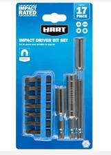 HART 17-Piece IMPACT DRIVER BIT SET Magnetic Bit Holder & 3" Screw Guide 1" Bits