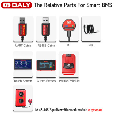 DALY BMS Accessories Bluetooth Module/RS485/UART/LCD Touch Control/Act Equalizer