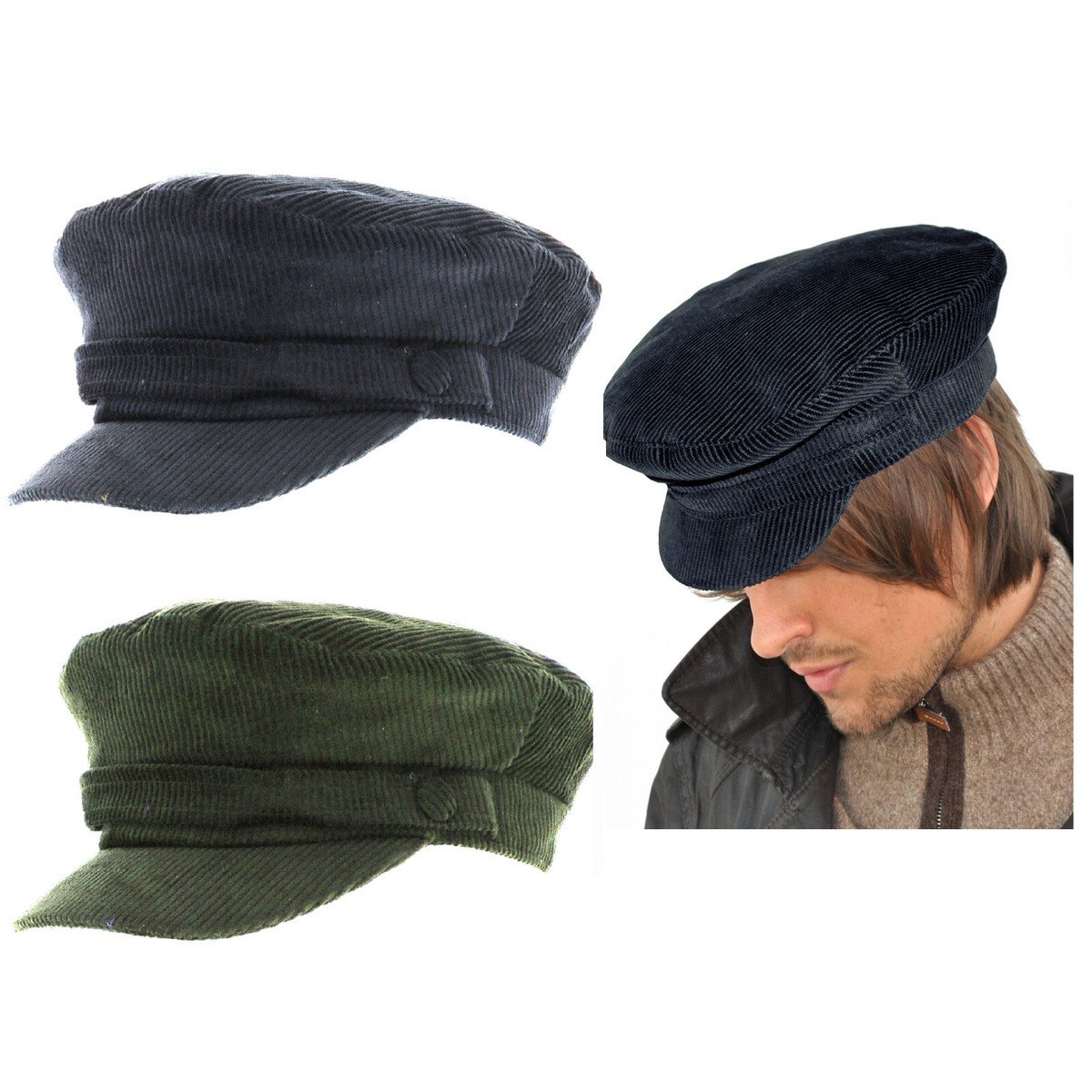 Lennon Cord Mariner Breton Cap Navy Olive 4 Sizes Barge