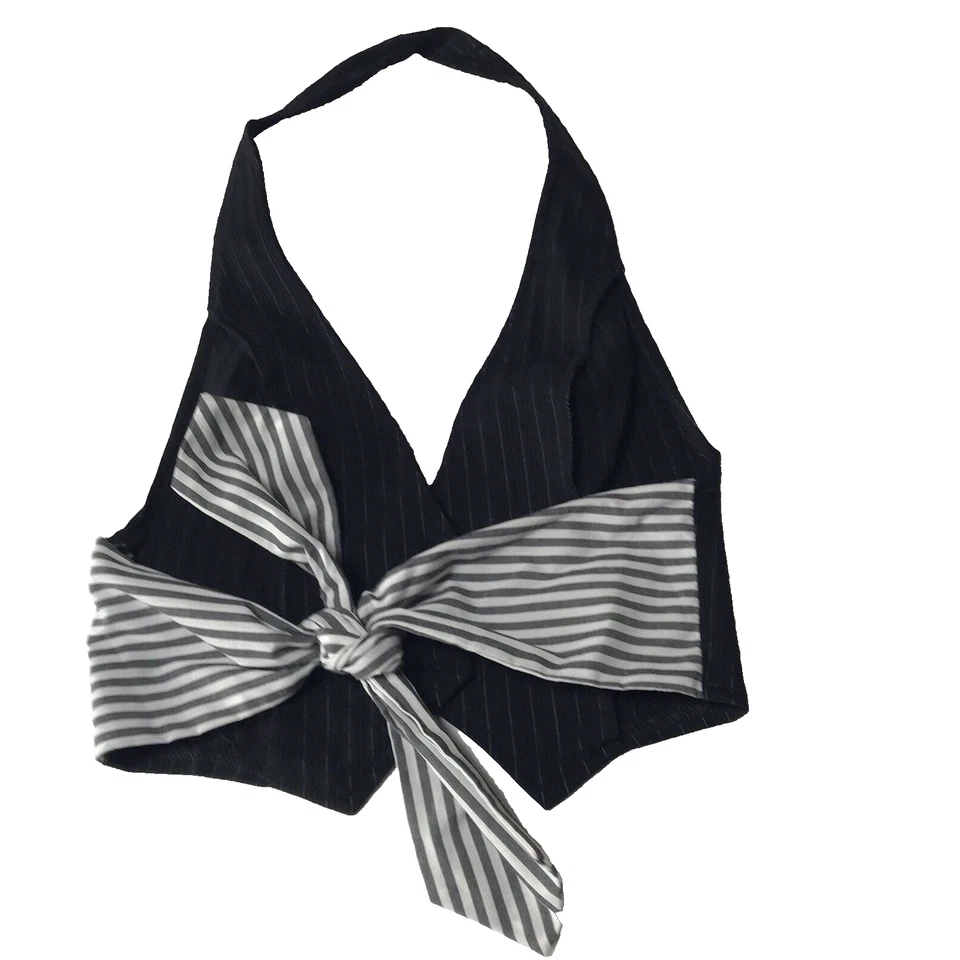 De colección Y2K Charlotte Russe Top Halter Prendedor Grande Rayas Centro Comercial Gótico Salir EE. UU. Foto 4 de 4