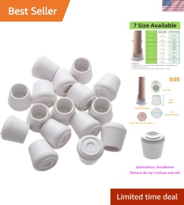 Enhanced Grip & Noise Reduction - 1'' White Rubber Chair Leg Protectors, 64 Pack