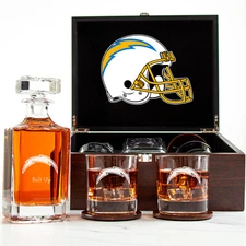 Los Angeles Chargers - Engraved Football Whiskey Decanter 2 Glasses In Wood Box
