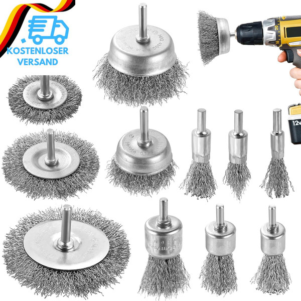 Dazspirit 12-Teiliges DrahtbüRste Set FüR Bohrmaschine – Messingbeschichtete Dra-image