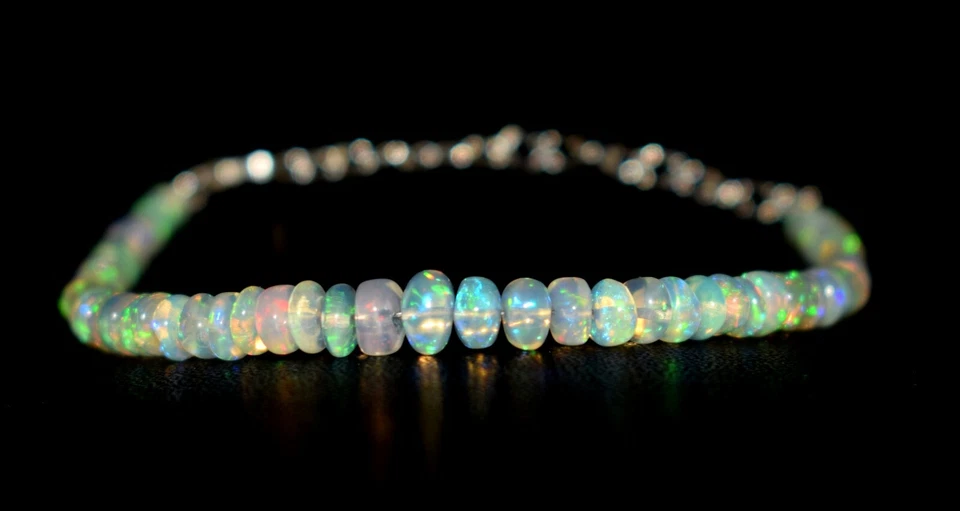 925 Sterlingsilber Natürlich Äthiopische Opal Edelstein Perlen 7 " Armband F1730 - Bild 2 von 4
