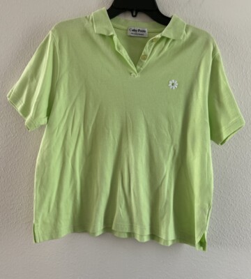 CATHY petite by CATHY DANIELS KNIT TOP polo SHIRT SIZE PL GREEN EMBROIDERED logo